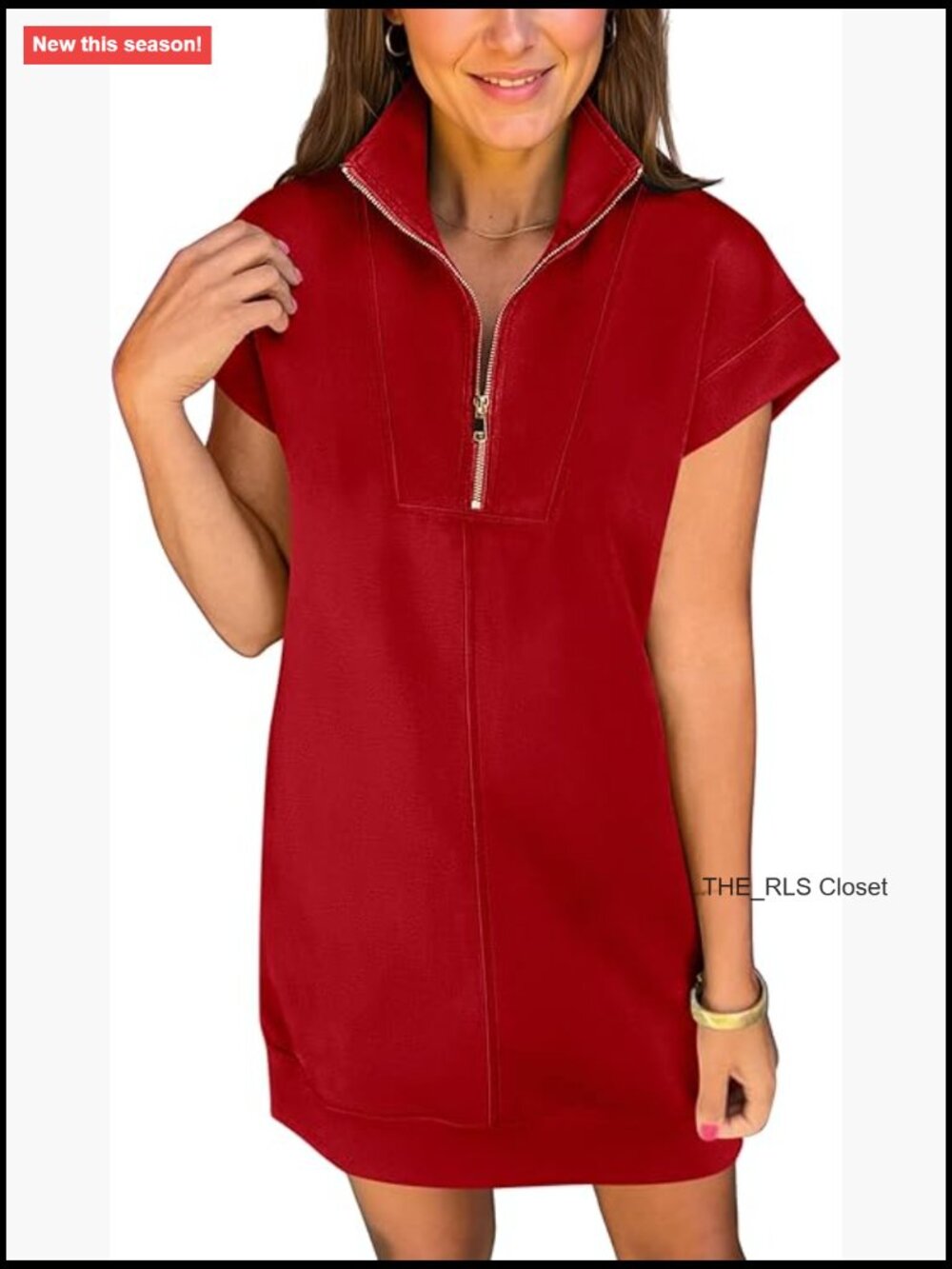 Half Zip Cap Sleeve Wrinkle-Free Tshirt Dress Casual Summer Mini